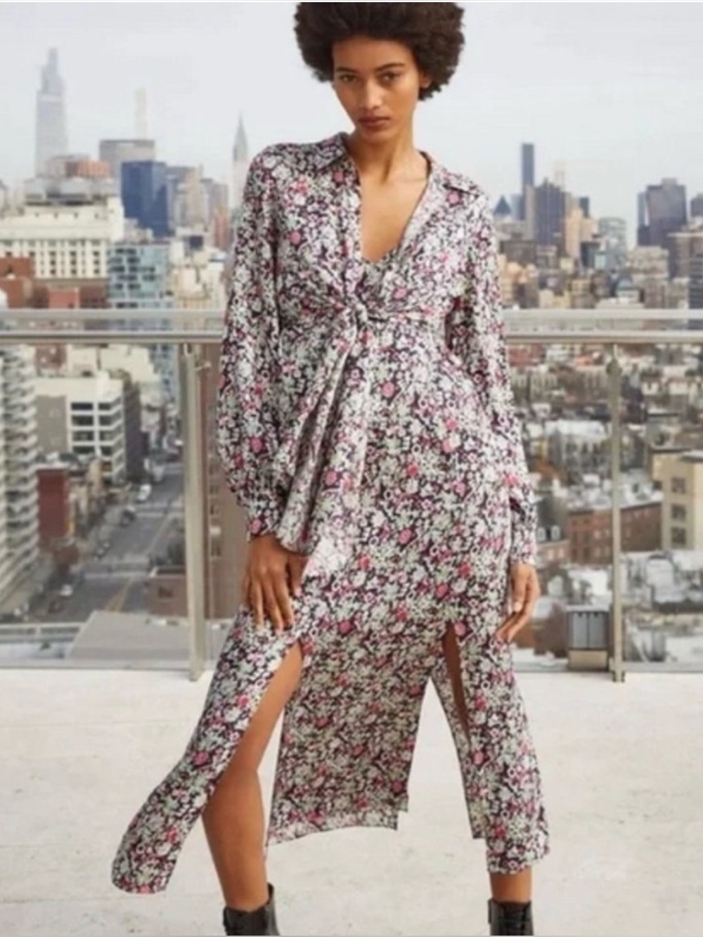 Cinq à Sept Quin Floral Twist Front Midi Dress NWT Size 6
